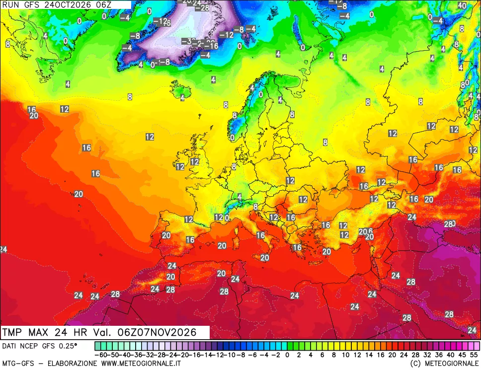 mappa Temperatura massima 24 ore