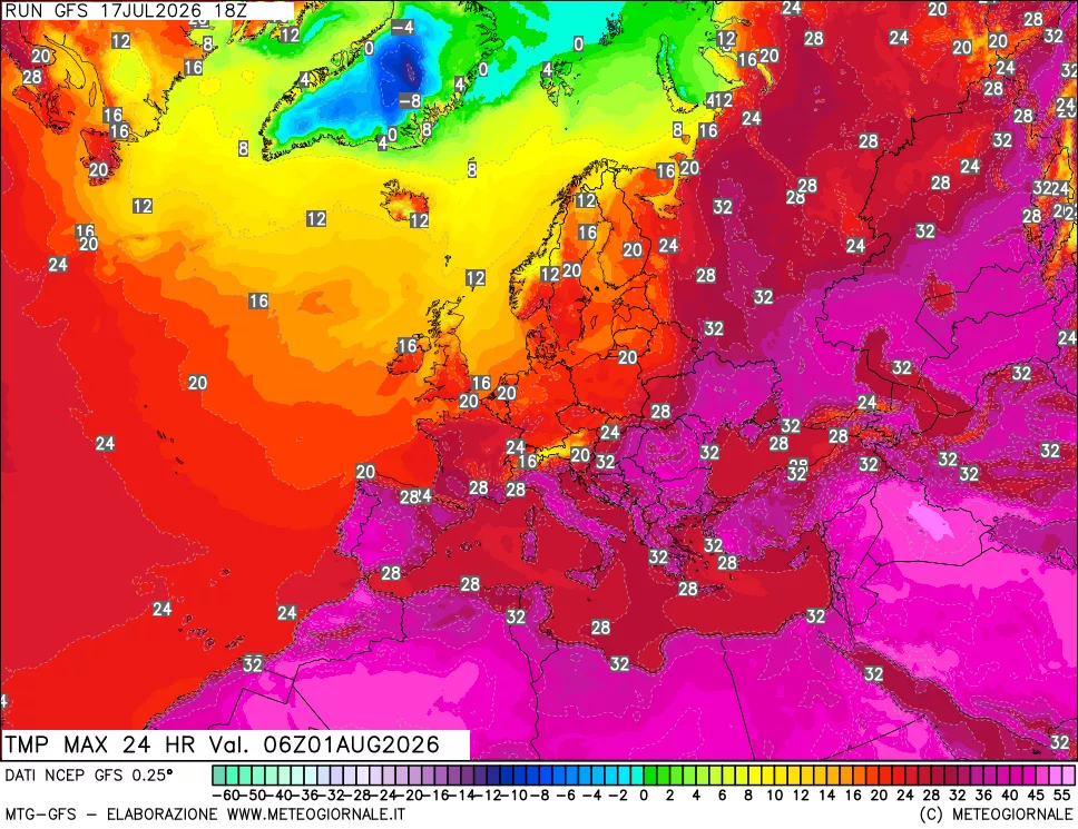 mappa Temperatura massima 24 ore