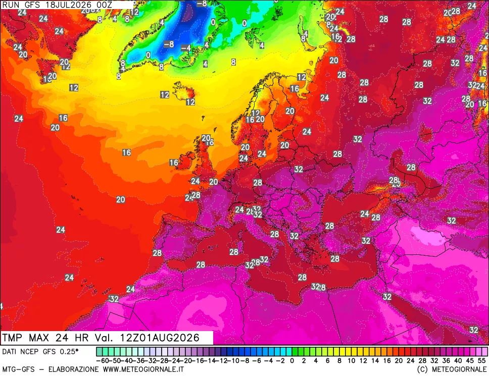 mappa Temperatura massima 24 ore