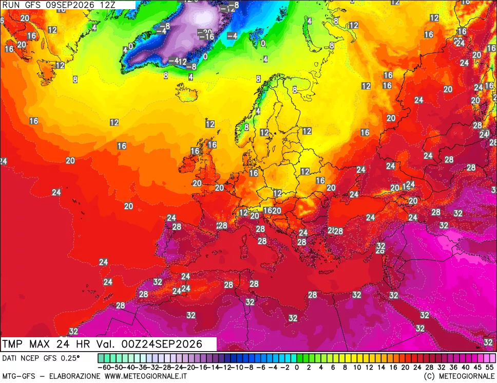 mappa Temperatura massima 24 ore