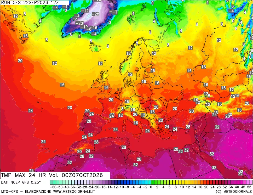 mappa Temperatura massima 24 ore