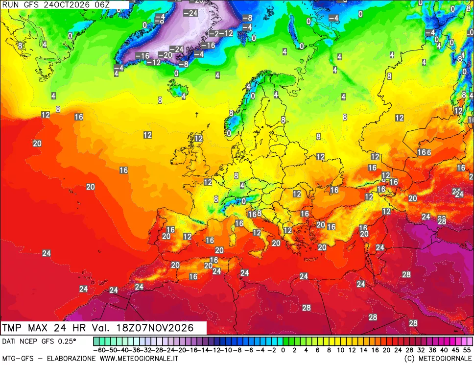 mappa Temperatura massima 24 ore