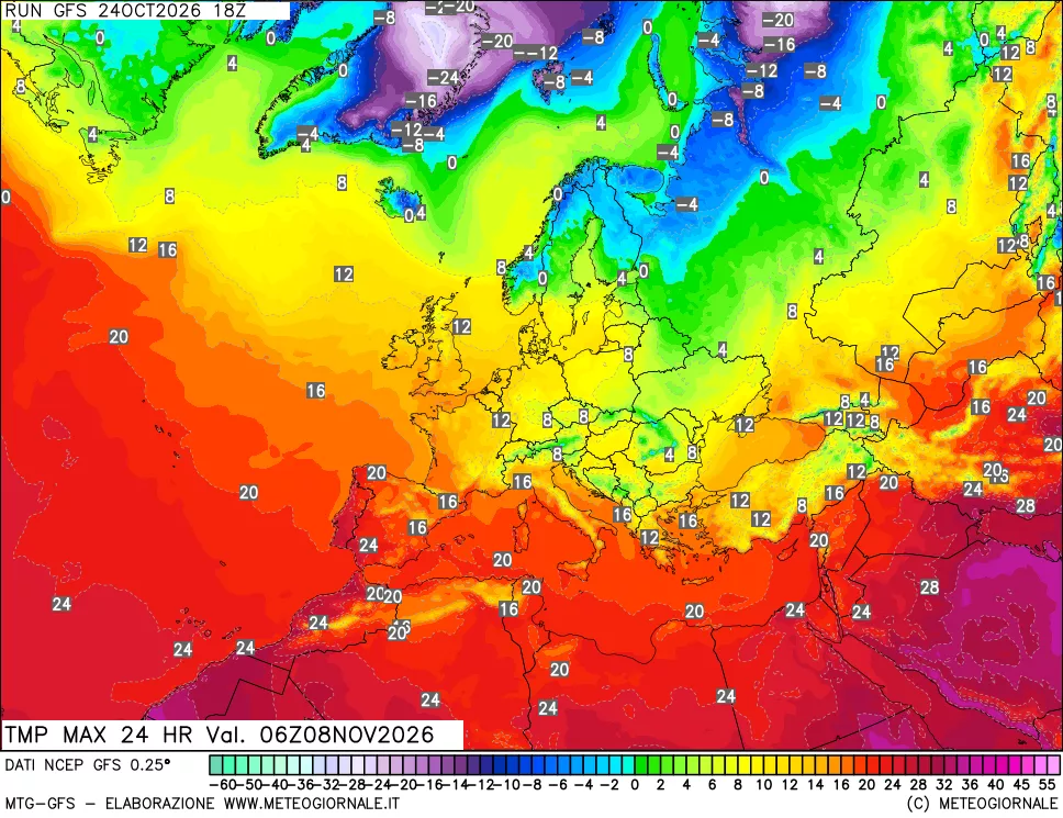 mappa Temperatura massima 24 ore