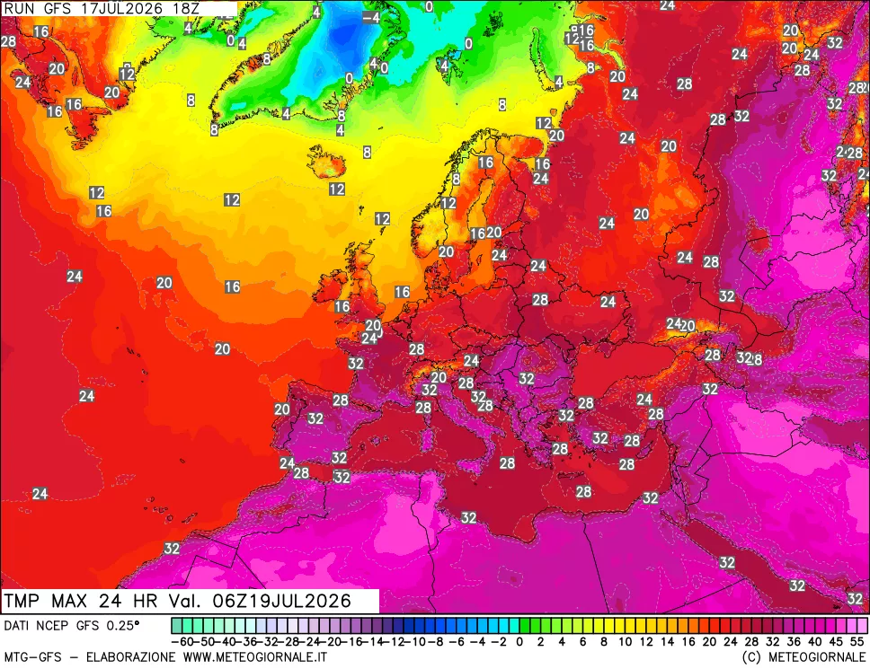 mappa Temperatura massima 24 ore
