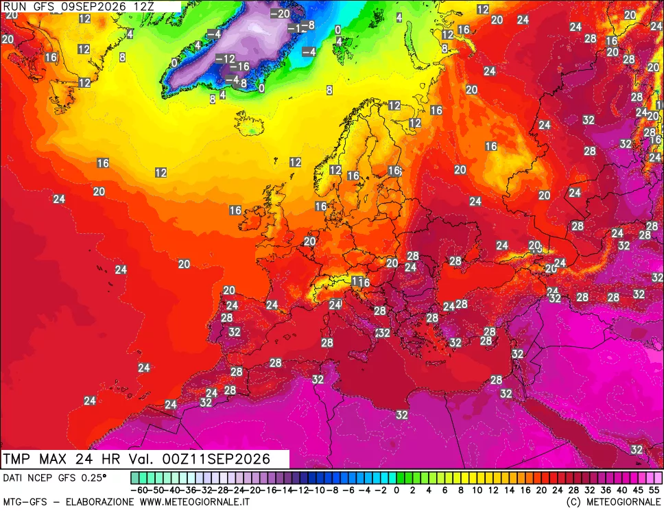 mappa Temperatura massima 24 ore