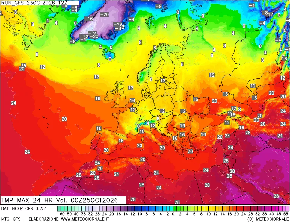 mappa Temperatura massima 24 ore