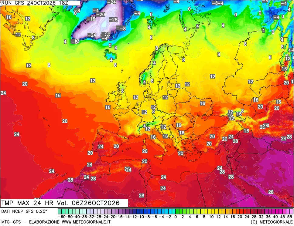 mappa Temperatura massima 24 ore