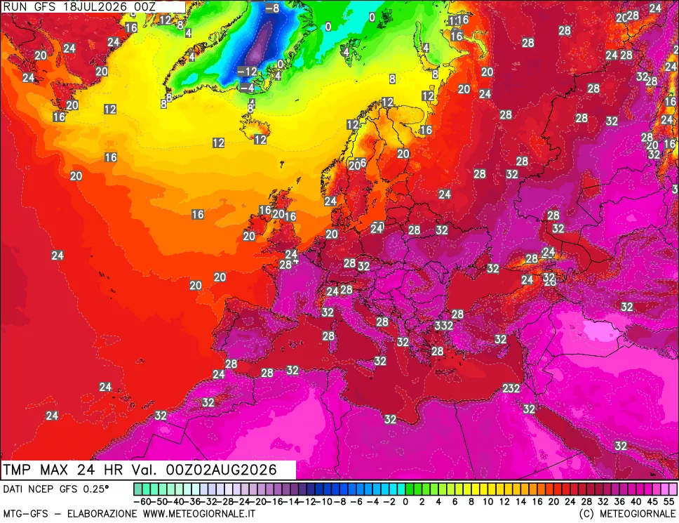 mappa Temperatura massima 24 ore