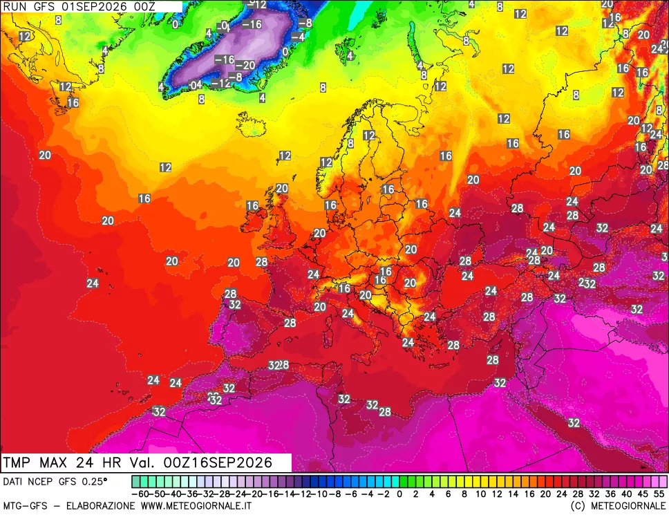 mappa Temperatura massima 24 ore