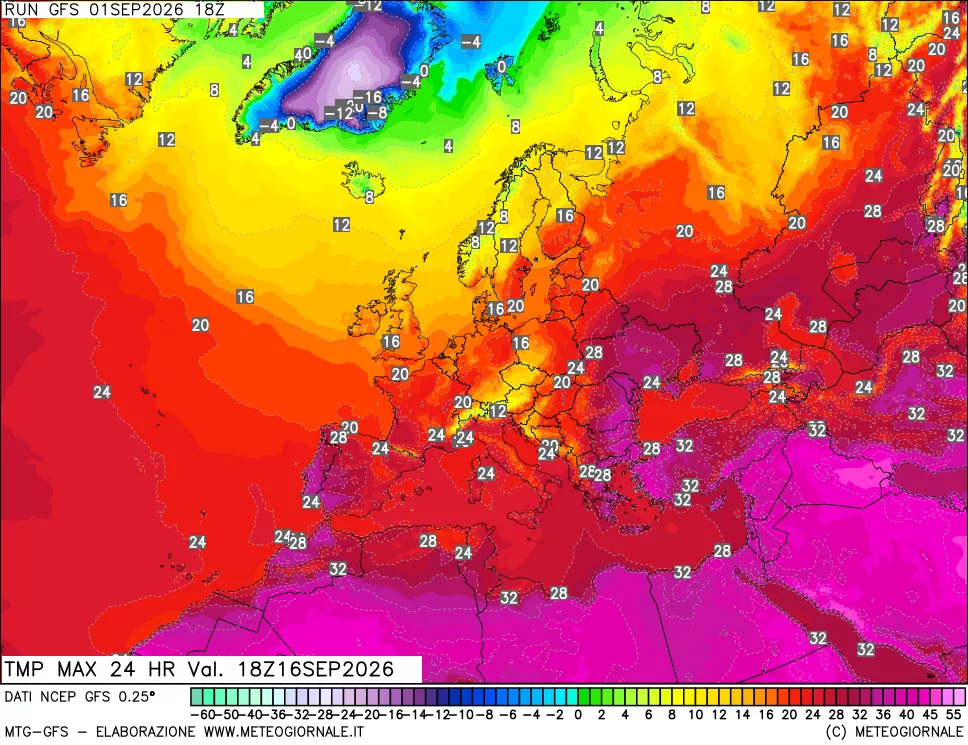 mappa Temperatura massima 24 ore