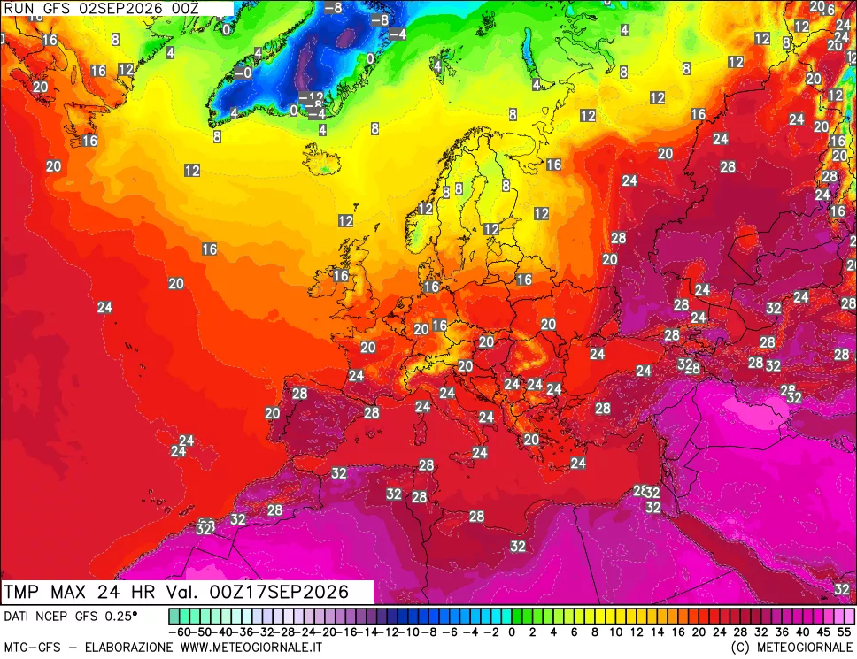mappa Temperatura massima 24 ore