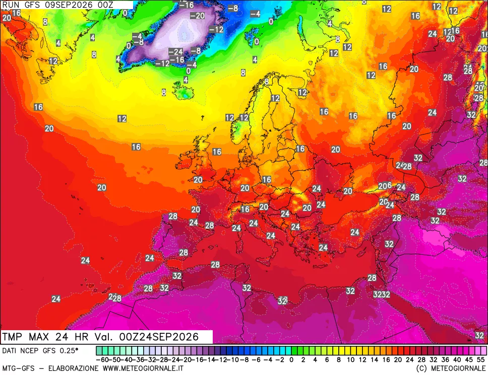 mappa Temperatura massima 24 ore