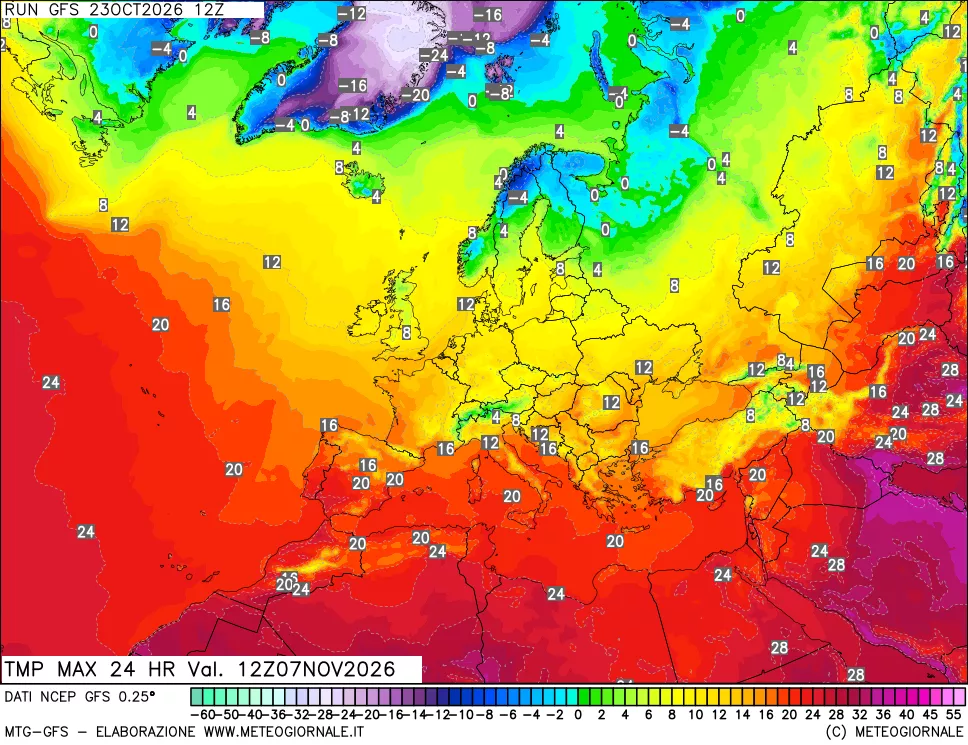 mappa Temperatura massima 24 ore