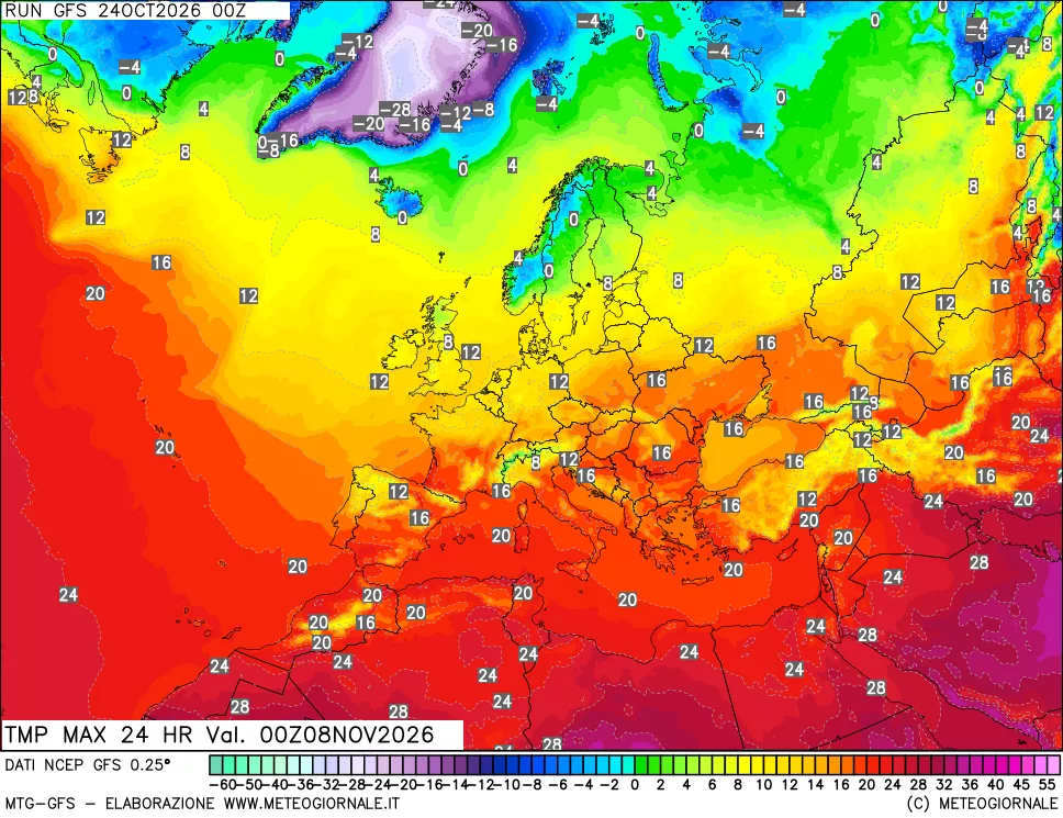 mappa Temperatura massima 24 ore