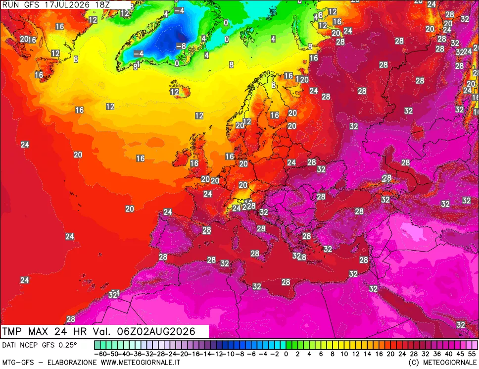mappa Temperatura massima 24 ore
