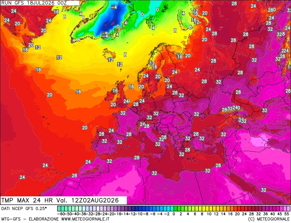 mappa Temperatura massima 24 ore