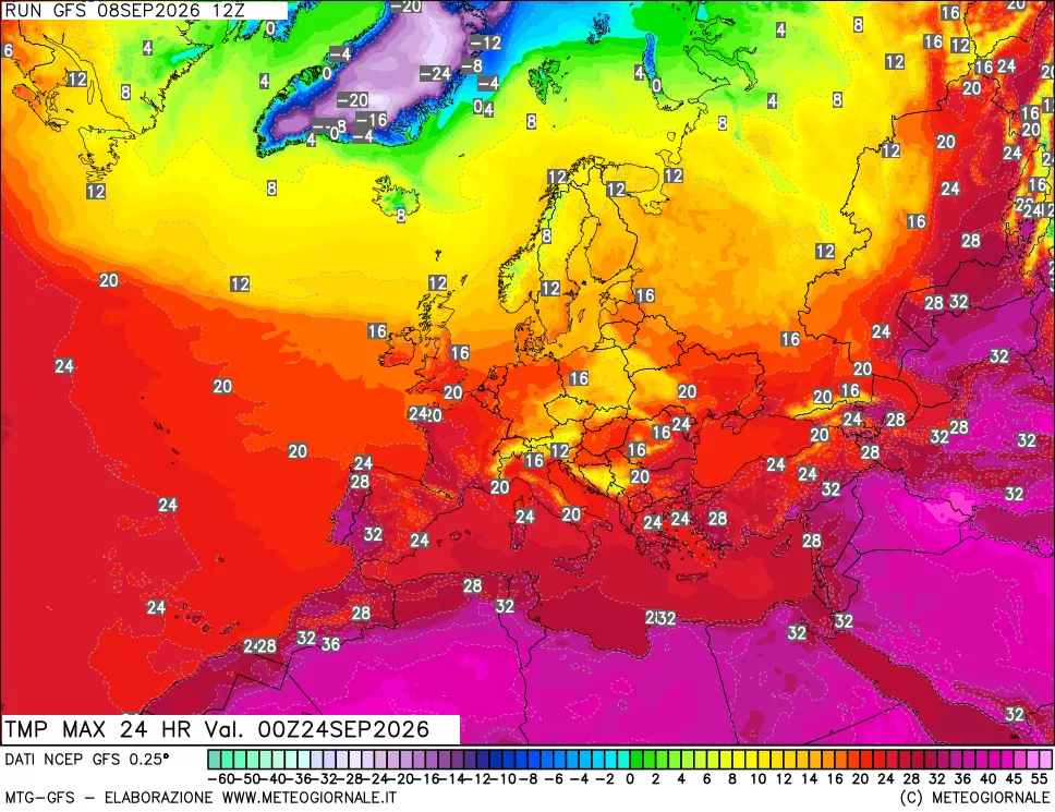 mappa Temperatura massima 24 ore