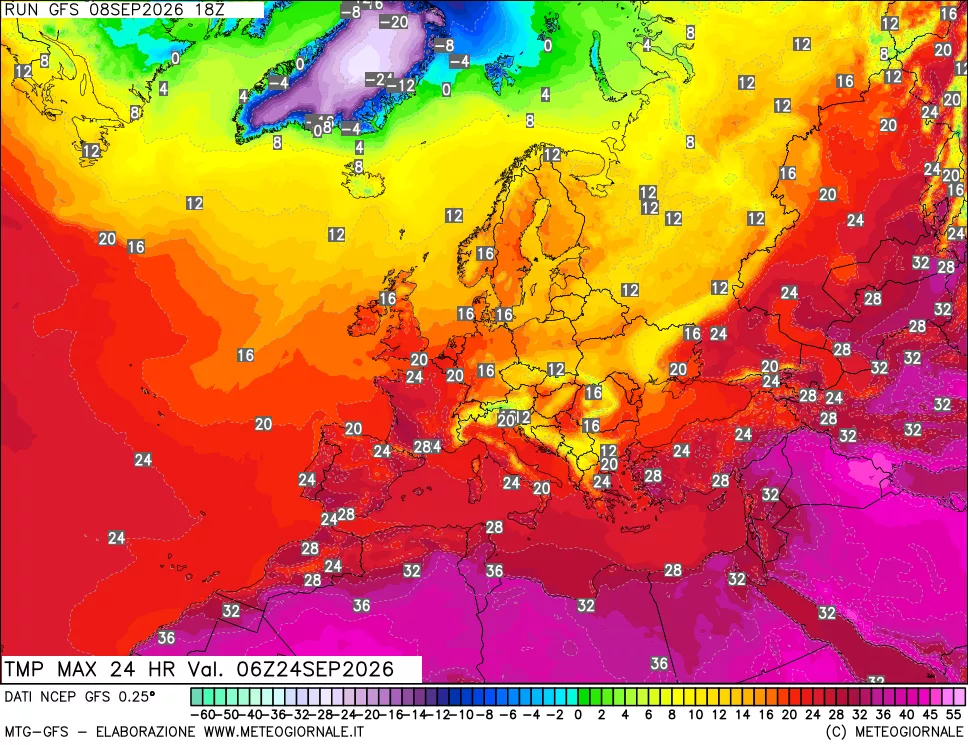 mappa Temperatura massima 24 ore