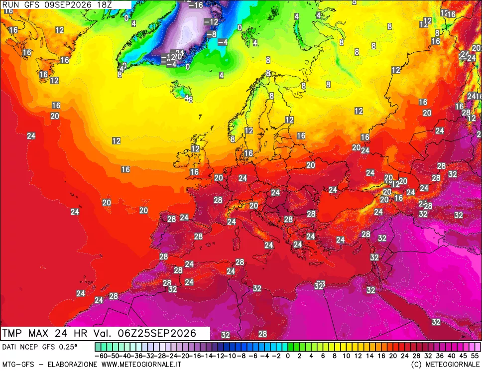 mappa Temperatura massima 24 ore