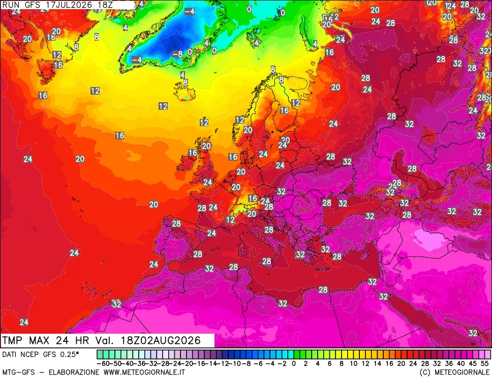 mappa Temperatura massima 24 ore