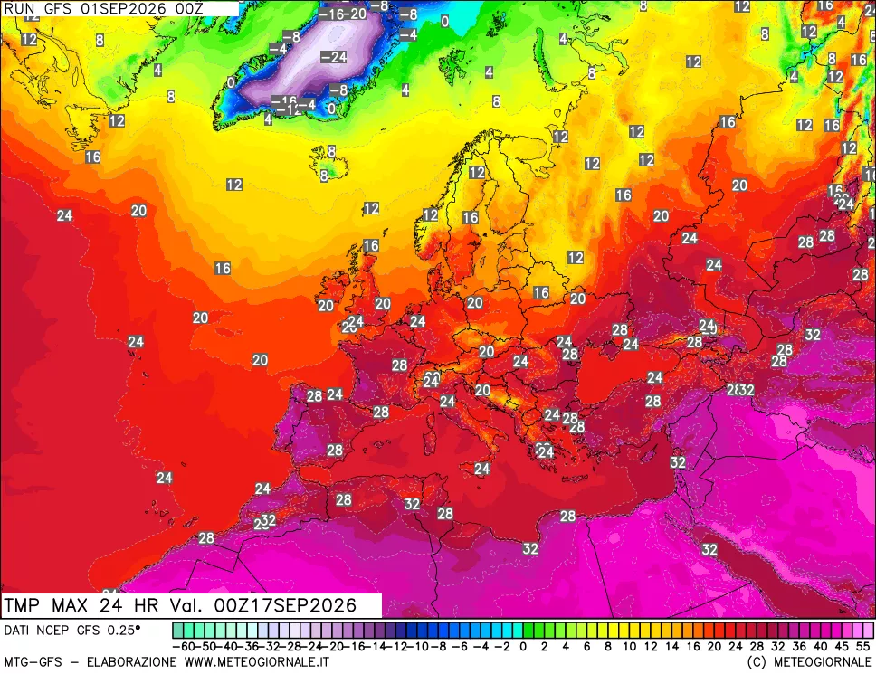 mappa Temperatura massima 24 ore