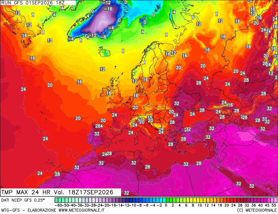 mappa Temperatura massima 24 ore
