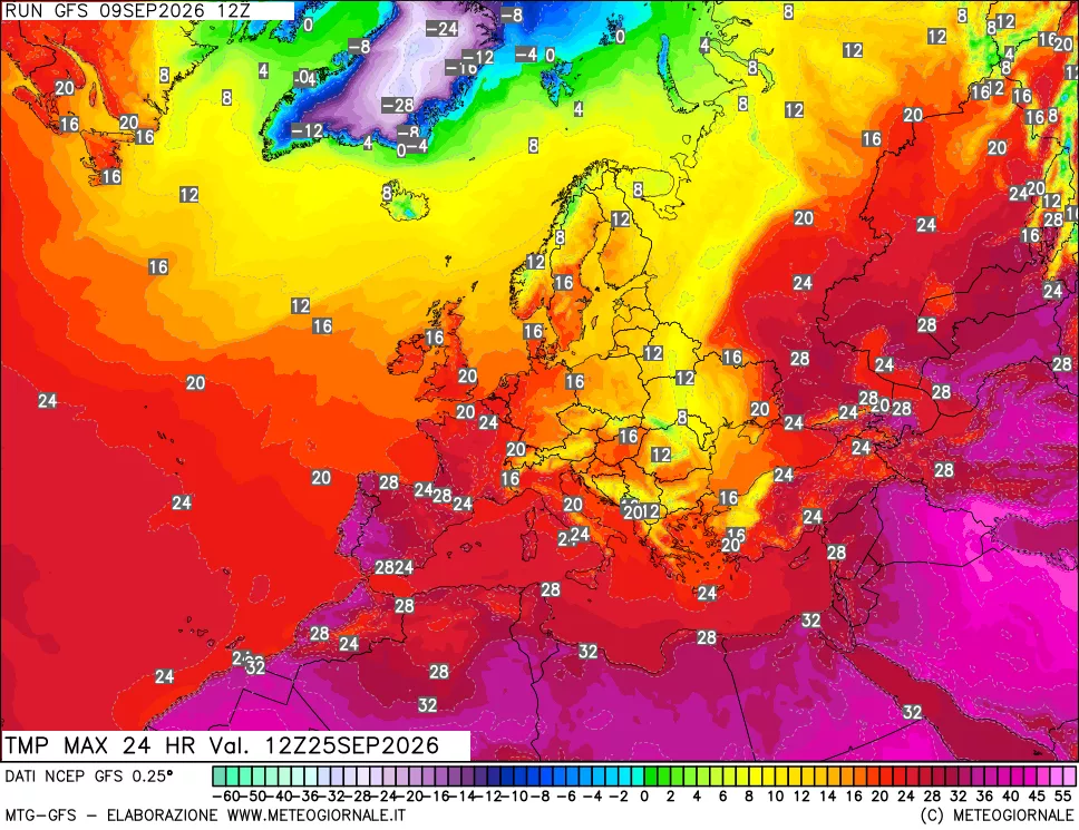 mappa Temperatura massima 24 ore