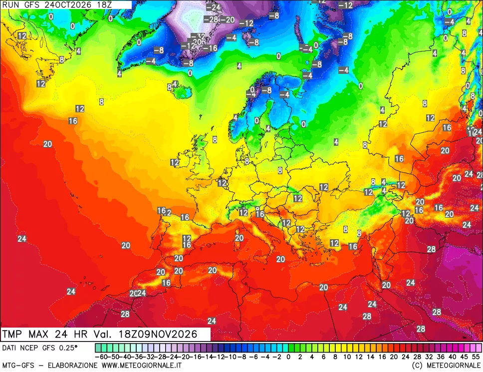 mappa Temperatura massima 24 ore
