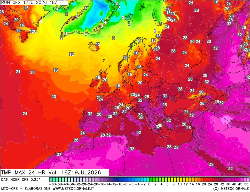 mappa Temperatura massima 24 ore