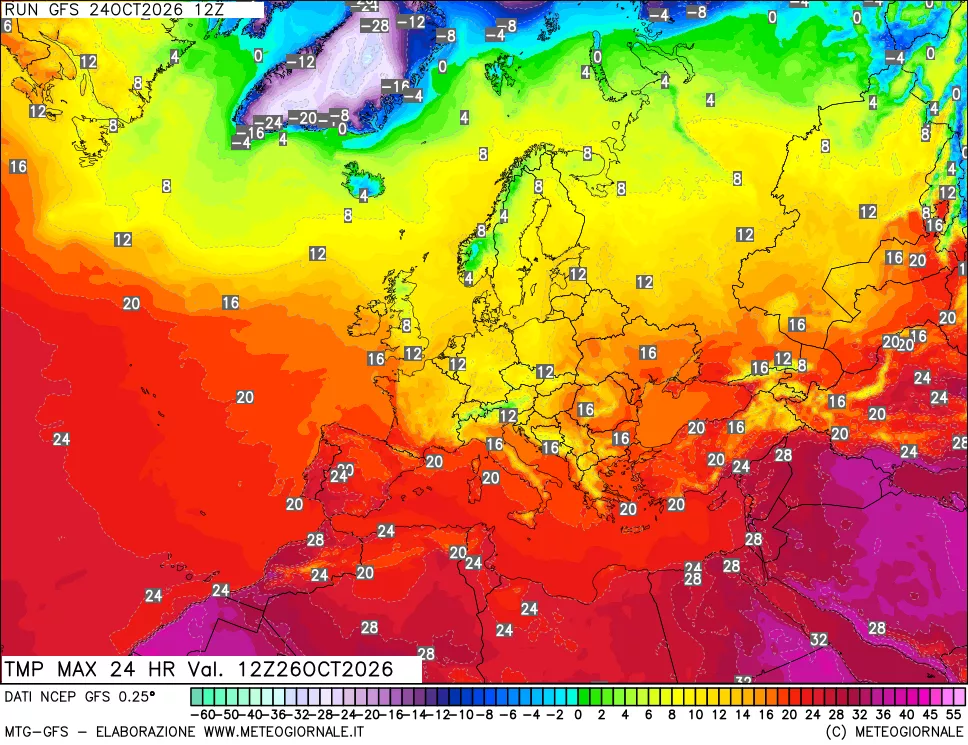 mappa Temperatura massima 24 ore
