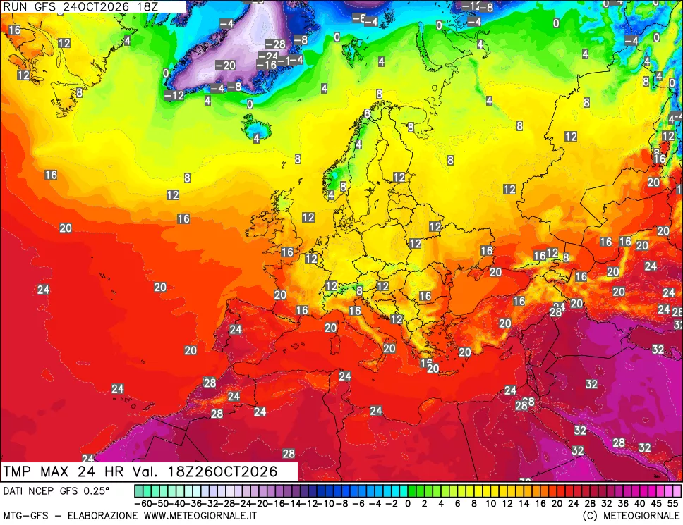 mappa Temperatura massima 24 ore