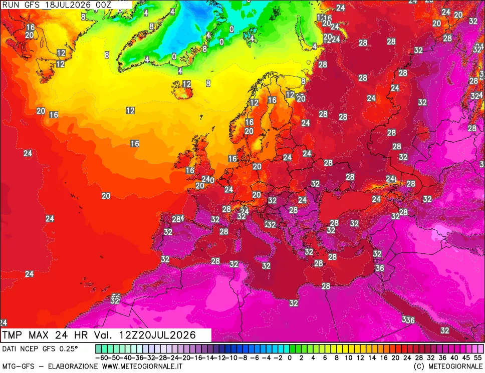 mappa Temperatura massima 24 ore