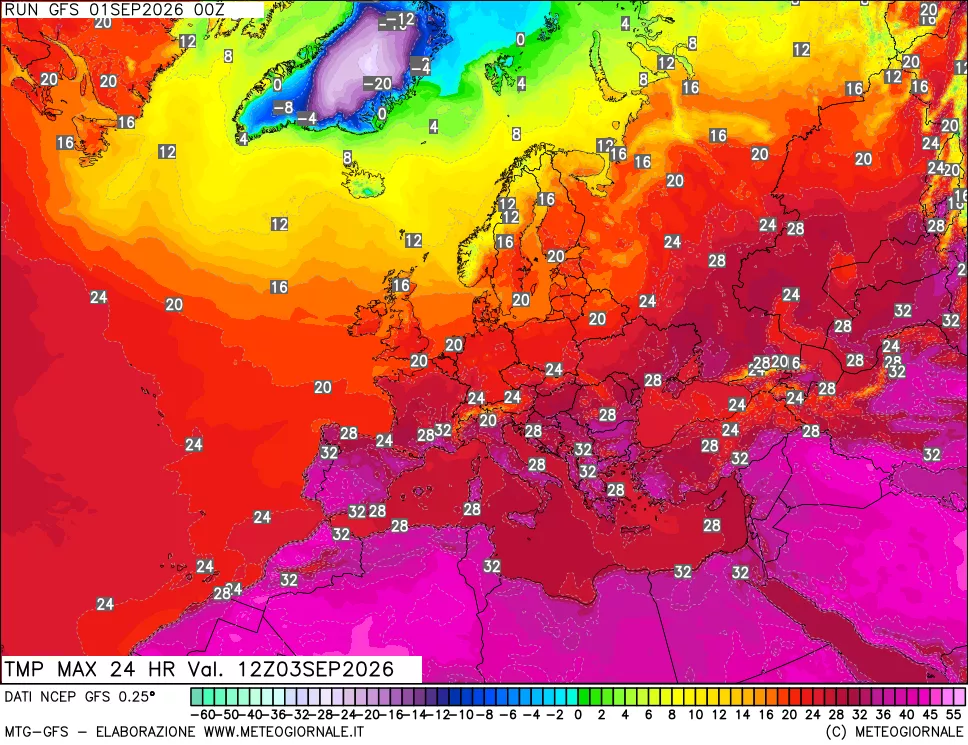 mappa Temperatura massima 24 ore