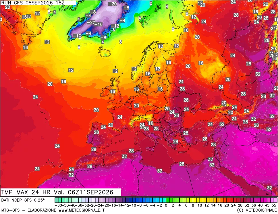 mappa Temperatura massima 24 ore