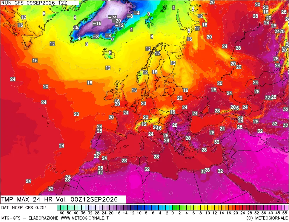 mappa Temperatura massima 24 ore