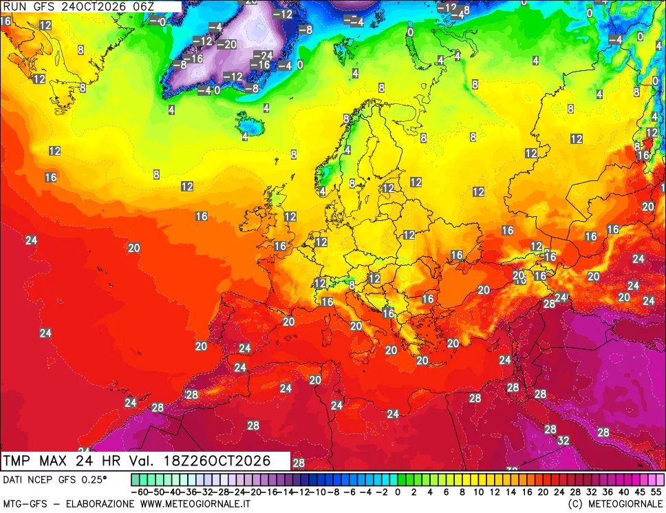 mappa Temperatura massima 24 ore