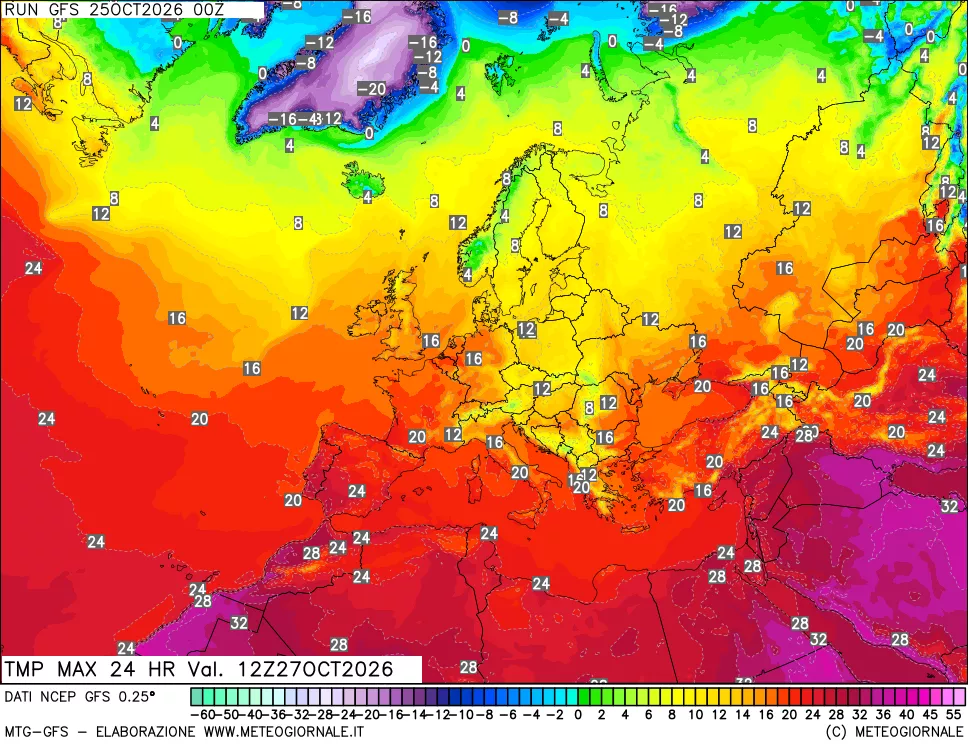mappa Temperatura massima 24 ore
