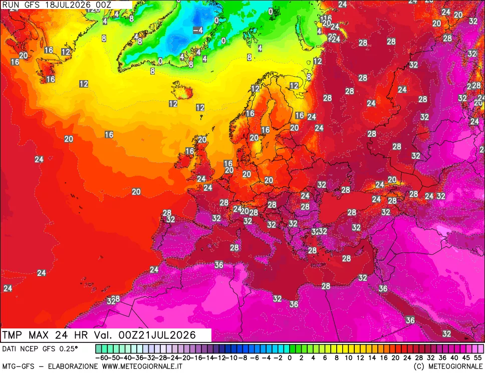 mappa Temperatura massima 24 ore
