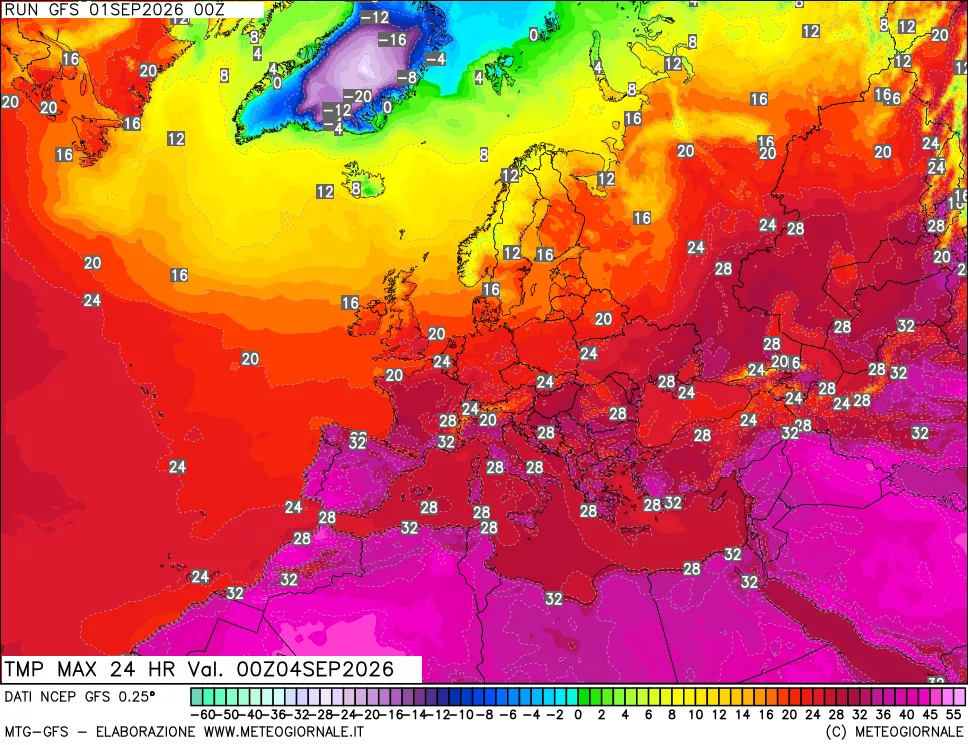 mappa Temperatura massima 24 ore