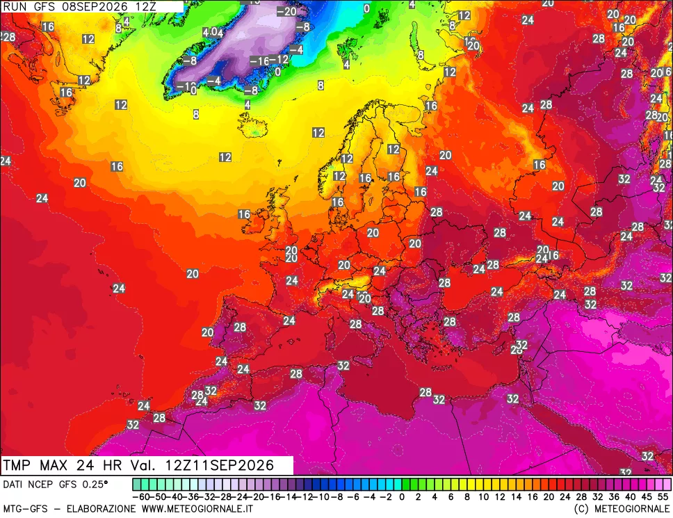 mappa Temperatura massima 24 ore