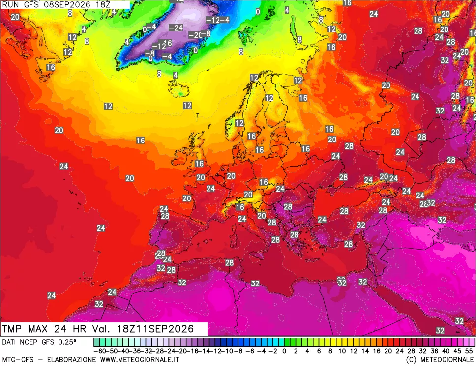 mappa Temperatura massima 24 ore
