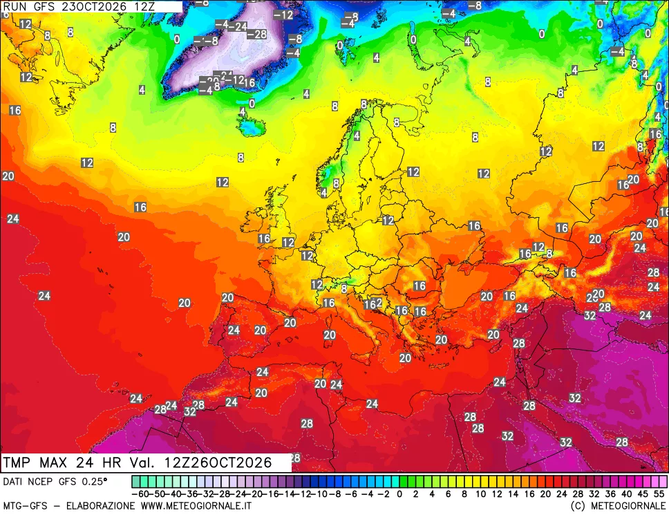 mappa Temperatura massima 24 ore
