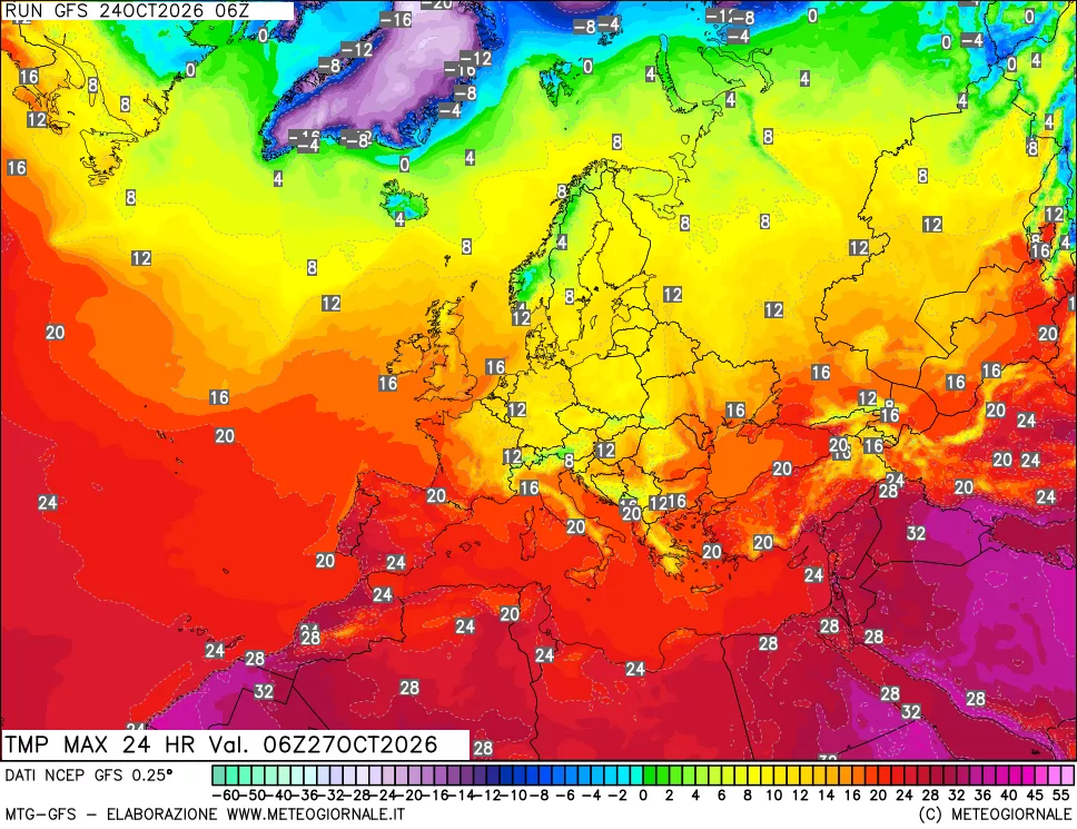 mappa Temperatura massima 24 ore