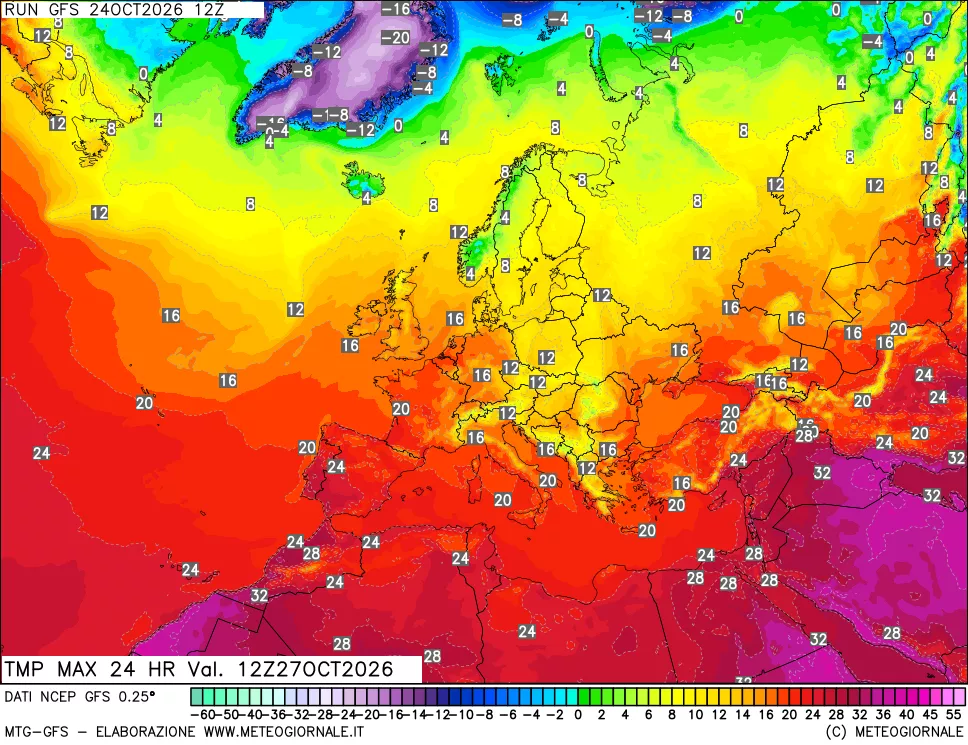mappa Temperatura massima 24 ore