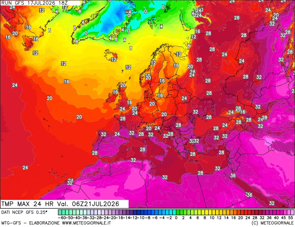 mappa Temperatura massima 24 ore