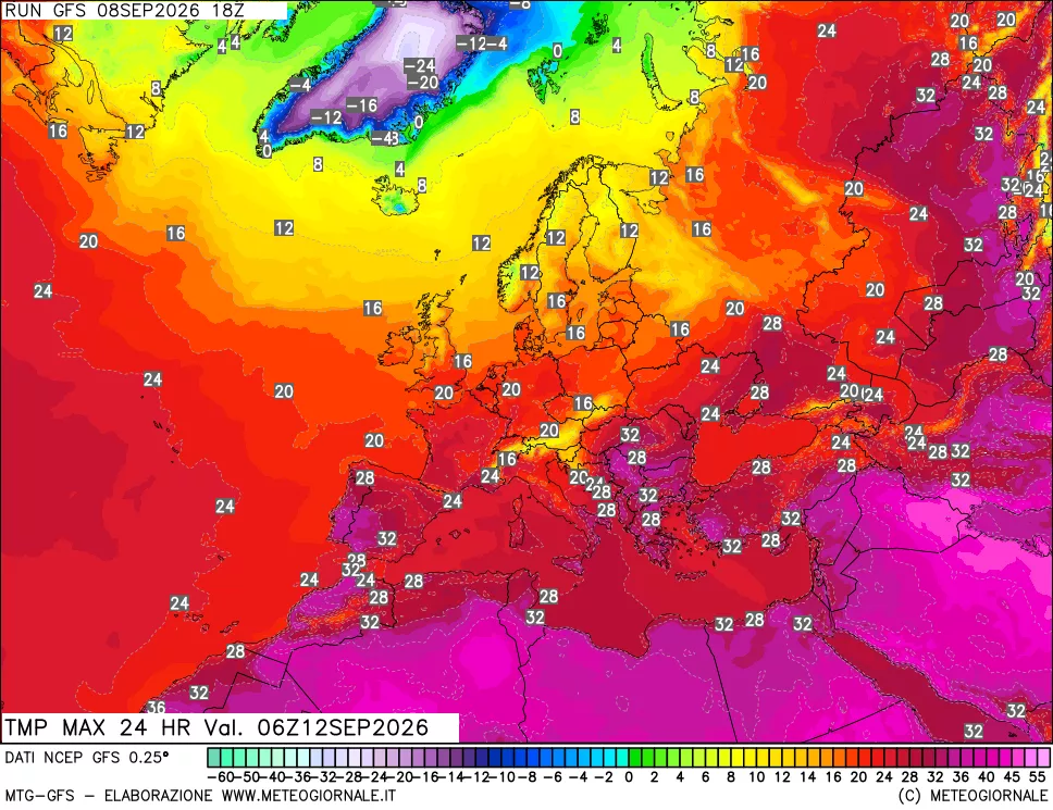 mappa Temperatura massima 24 ore