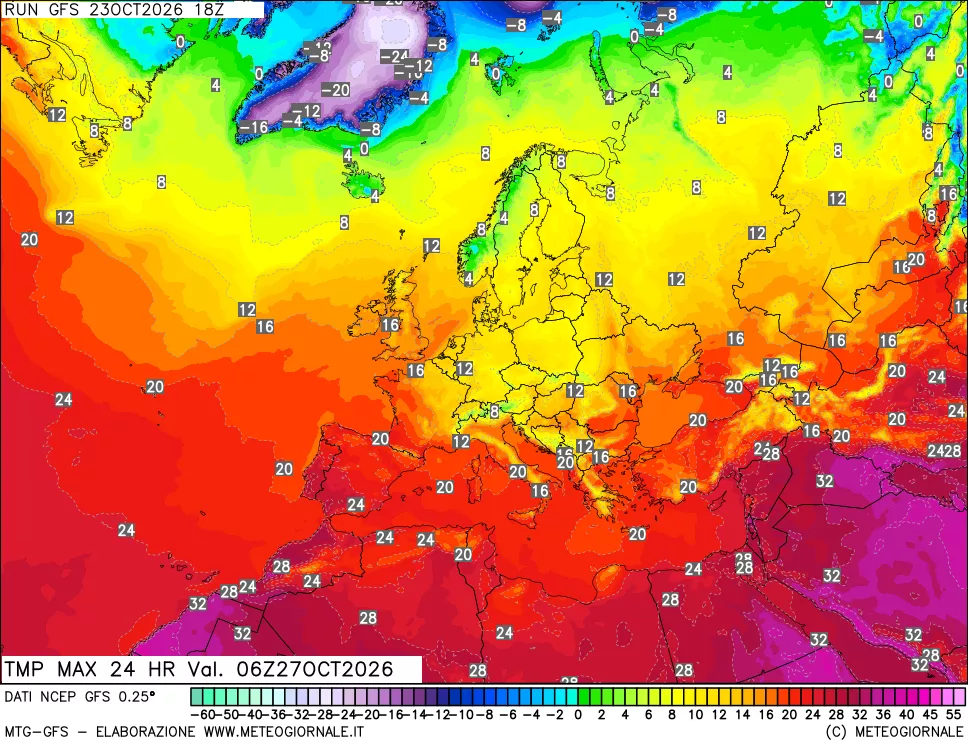 mappa Temperatura massima 24 ore