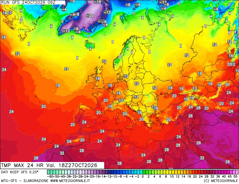 mappa Temperatura massima 24 ore
