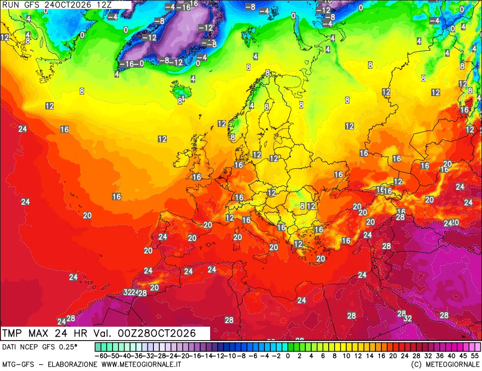 mappa Temperatura massima 24 ore