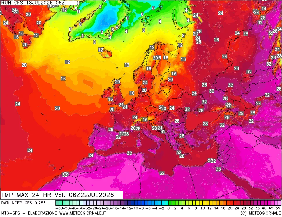 mappa Temperatura massima 24 ore